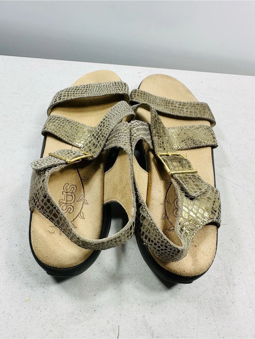 Sas Laguna Olive Gold Sandals Women Size 7 N Made Is Usa - Picture 4 of 7
